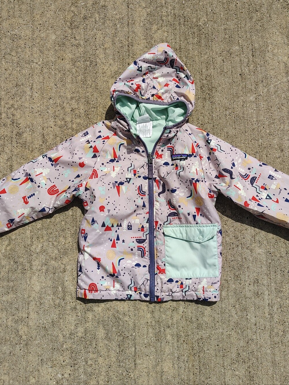 Patagonia Unisex Toddler 5T Reversible Puff-Ball Hooded Jacket Outdoor Pattern